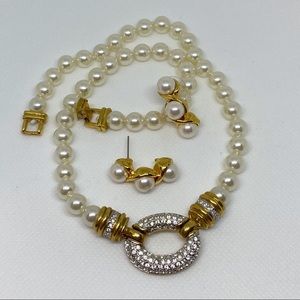 Faux pearl and crystal choker and earring set